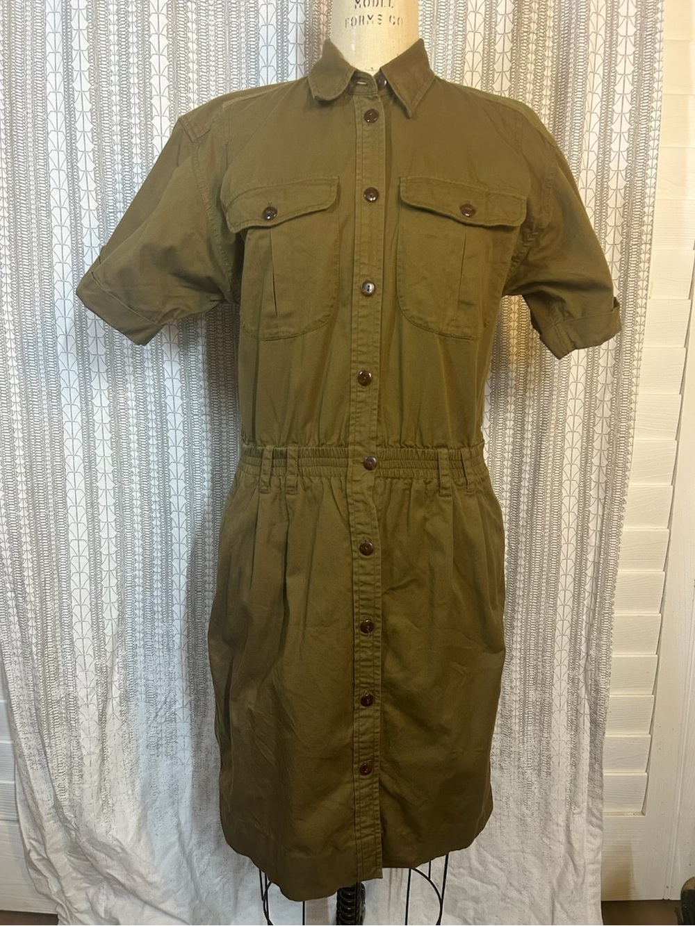 Olive Short-Sleeve Button-Front Mini Dress